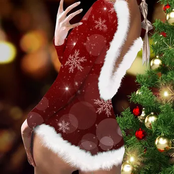 Moterų Sexy Pliušinis Plunksnų Apdaila Backless Pižama Kalėdų Spausdinti ilgomis Rankovėmis Funkcionalus Dizainas Romper darbo drabužiai Moterims Y2k 1
