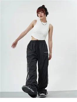 Y2K Moterų Streetwear Techwear Krovinių korėjos Harajuku Parašiutu Track Kelnės Vyrams Tech Sweatpants Pločio Kojų Poilsiu Kelnės Drabužiai 5